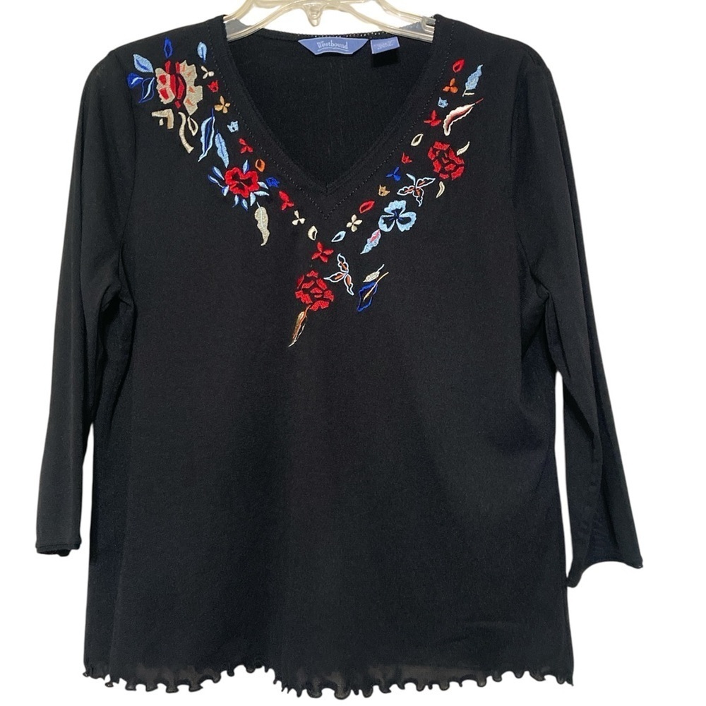 Westbound Black Blouse with Colorful Embroidery